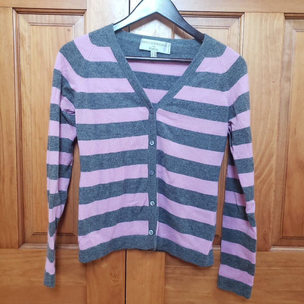 maria di ripabianca 100% cashmere pink grey stripe cardigan preppy Med Italy